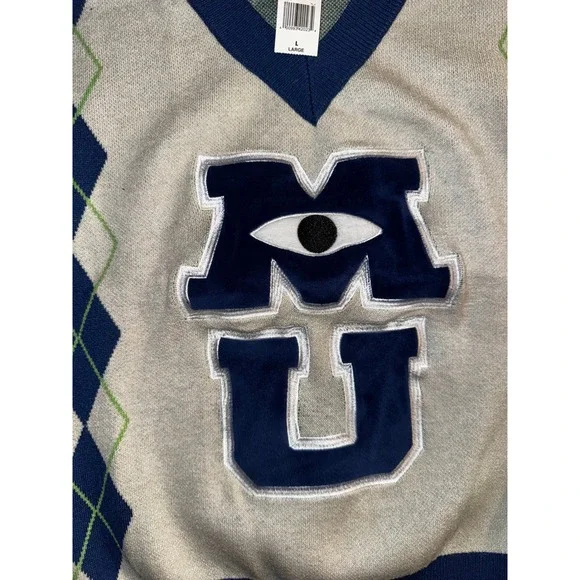Disney Parks Monsters University Sweater Large Cream Navy V-Neck MU - Picture 4 of 14